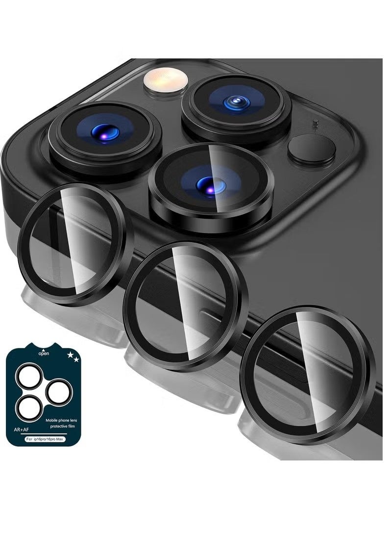Compatible for iPhone 16 Pro / iPhone 16 Pro Max Camera Lens Protector,Auto Installation,9H Tempered Glass,Metal Individual Ring - Black Titanium - Image 1