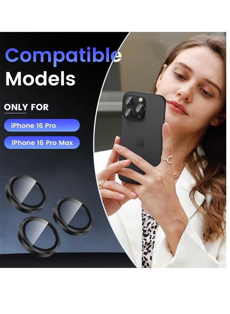 Compatible for iPhone 16 Pro / iPhone 16 Pro Max Camera Lens Protector,Auto Installation,9H Tempered Glass,Metal Individual Ring - Black Titanium - Image 2