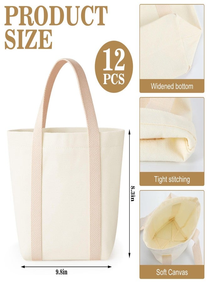 Aliceset 12 Pack Mini Canvas Tote Bags 9.8 x 8.3 x 4.3 Inch Reusable Mini Gift Bags Tote Bag for DIY - Image 2
