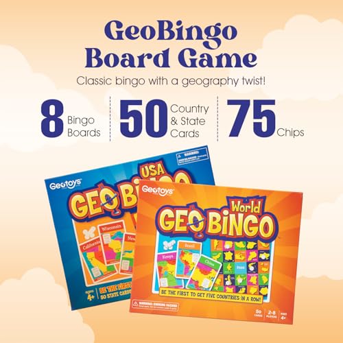 GeoToys GeoBingo Set World USA Bingo for Kids Ages 4 and Up Geography Game for Home School Bingo Games for Family Play and Learn USA States and Capitals and World Countries - Image 5
