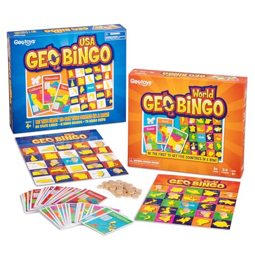 GeoToys GeoBingo Set World USA Bingo for Kids Ages 4 and Up Geography Game for Home School Bingo Games for Family Play and Learn USA States and Capitals and World Countries - Image 1