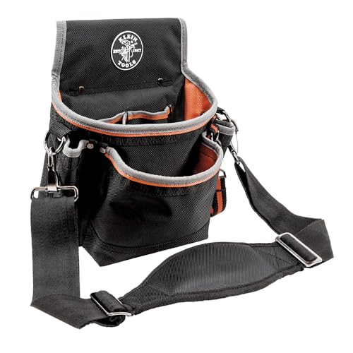 Klein Tools 5243 Tradesman Pro Tool Pouch with Padded Shoulder Strap Reinforced Bottoms and Electrical Tape Thong 15Pocket - Image 1