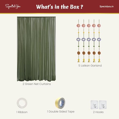 SpecialYou.in SpecialYou® Ganpati Decoration Setup for Home with Dark Green Chiffon Like Back Drop Curtain for Decor & Chakra Wall Hanging Decor, Ganesh Decoration Items for Home Decor Items - 11 Pcs - Image 3