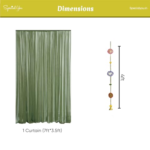 SpecialYou.in SpecialYou® Ganpati Decoration Setup for Home with Dark Green Chiffon Like Back Drop Curtain for Decor & Chakra Wall Hanging Decor, Ganesh Decoration Items for Home Decor Items - 11 Pcs - Image 4
