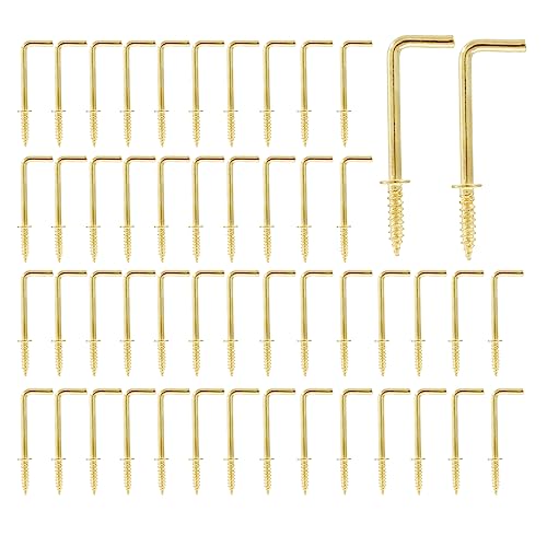 Hitefu 50PCS L Shape Self-Tapping Screw Hooks, 1-1/4 Inch Gold Carbon Steel 7 Shape Right Angle Hooks - Image 1