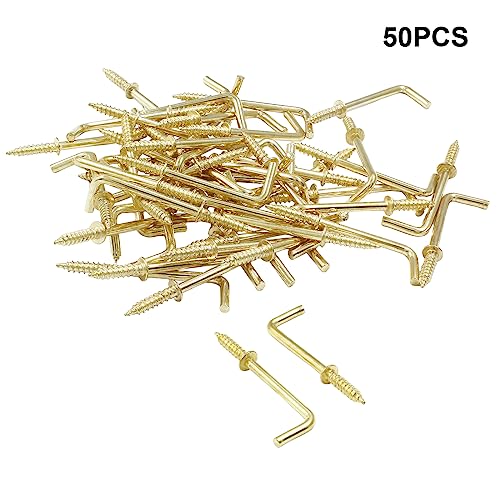 Hitefu 50PCS L Shape Self-Tapping Screw Hooks, 1-1/4 Inch Gold Carbon Steel 7 Shape Right Angle Hooks - Image 2