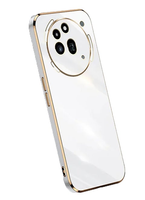 Compatible with Nothing Phone 3A Pro cover, smooth veneer gold plated chrome, White Thin and smooth shock-proof full protection Nothing Phone 3A Pro case -White