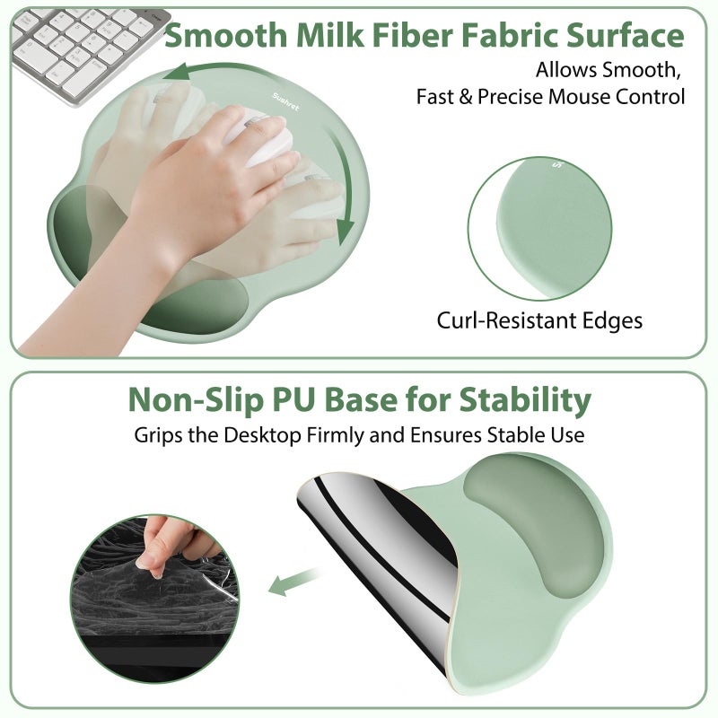 Sushret Mouse Pad and Keyboard Wrist Rest, 3-in-1 Gel Memory Foam Ergonomic Mouse Pad with Wrist Rest Set,Gaming Mousepad Arm Cushion Support for Computer Office Desk Accessories Cute Setup,Sage Green - Image 4