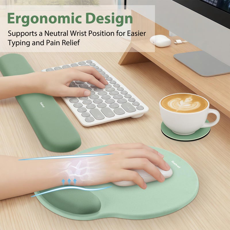 Sushret Mouse Pad and Keyboard Wrist Rest, 3-in-1 Gel Memory Foam Ergonomic Mouse Pad with Wrist Rest Set,Gaming Mousepad Arm Cushion Support for Computer Office Desk Accessories Cute Setup,Sage Green - Image 2