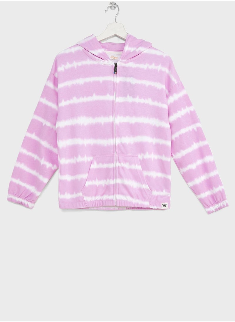Ripples - Girls Tie And Dye  Zipper Hoodie And Jogger Set - Image 1