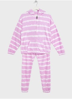 Girls Tie And Dye  Zipper Hoodie And Jogger Set