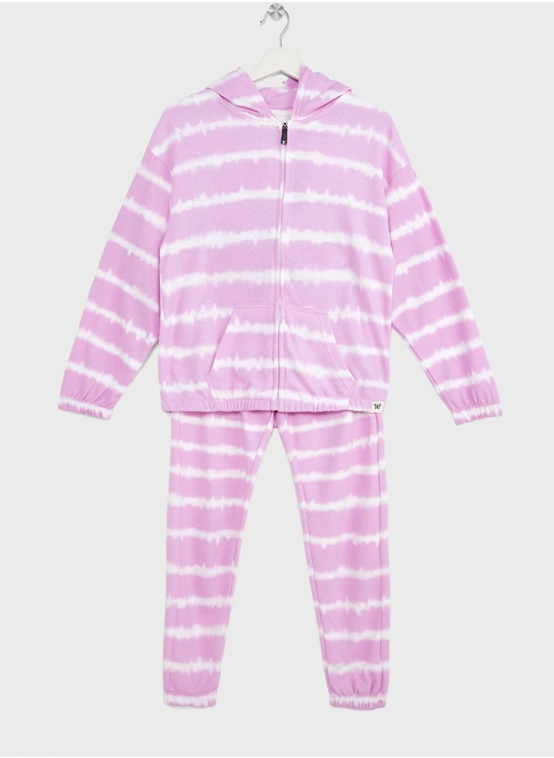 Ripples - Girls Tie And Dye  Zipper Hoodie And Jogger Set - Image 1