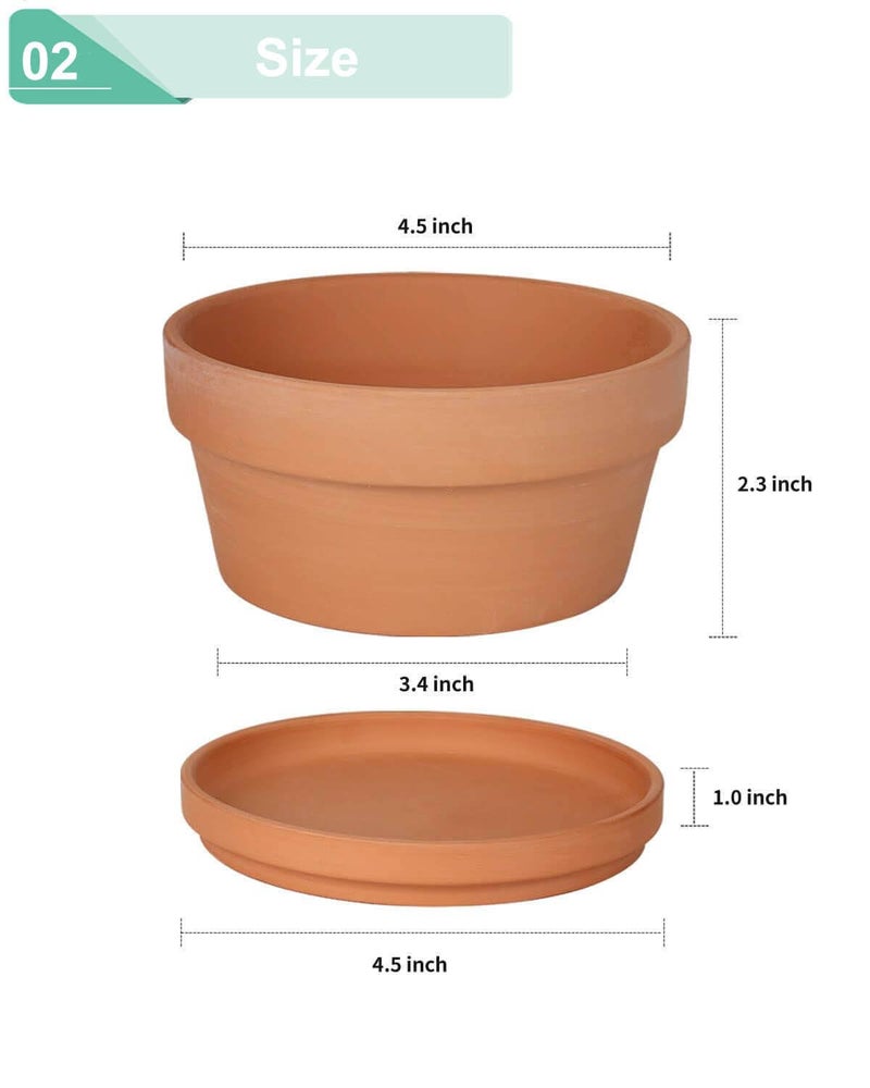 vensovo 4.5 Inch Terracotta Shallow Succulent Pots - 6 Pack Terra Cotta Clay Pot with Saucer, Cacuts Indoor and Outdoor Planters with Drainage Hole - Image 2