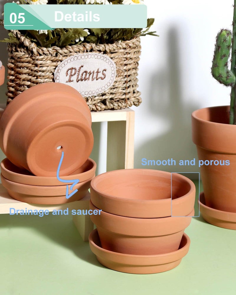 vensovo 4.5 Inch Terracotta Shallow Succulent Pots - 6 Pack Terra Cotta Clay Pot with Saucer, Cacuts Indoor and Outdoor Planters with Drainage Hole - Image 5