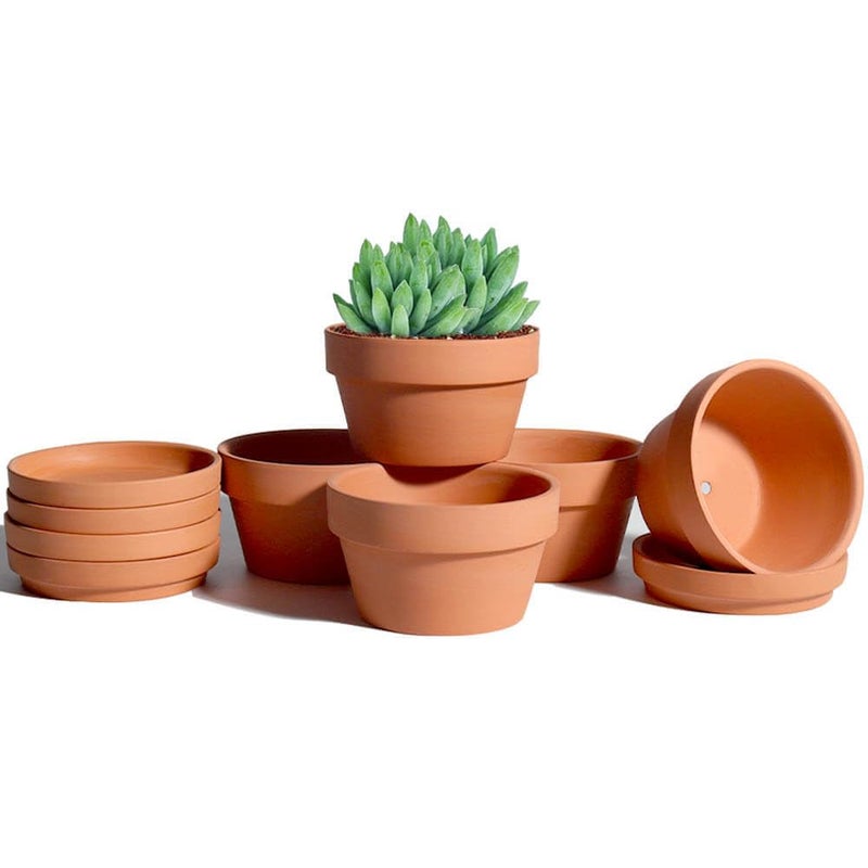 vensovo 4.5 Inch Terracotta Shallow Succulent Pots - 6 Pack Terra Cotta Clay Pot with Saucer, Cacuts Indoor and Outdoor Planters with Drainage Hole - Image 1