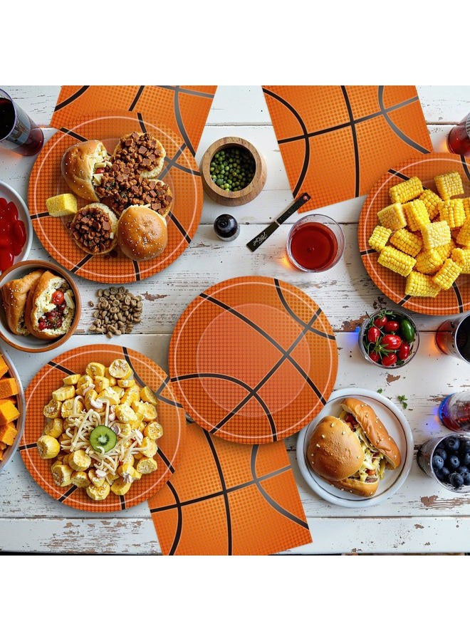 Litmitfu 40 Pcs Basketball Plates and Napkins Sets - Sports Birthday Party Supplies Tableware, Brown Disposable Paper Plates Napkins Kit for Basketball Birthday Party Decorations Table Decor, Serves 20 - Image 2