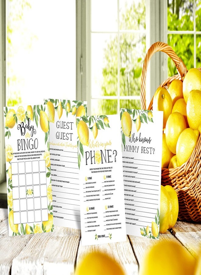 يور ماين إيفينت برينتس ألعاب حفل استقبال المولود الجديد من Your Main Event Prints بنقشة زهور الليمون - لعبة بينغو BabyQ، لعبة مهمة الضيوف، لعبة من يعرف الأم أكثر، لعبة ماذا يوجد في هاتفك - 25 لعبة لكل جانب، لعبة واحدة لكل جانب - Image 4
