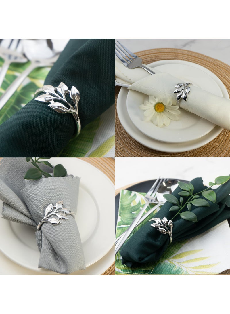 RTYY ١٠ قطع من حلقات المناديل المعدنية الفضية، حلقات مناديل على شكل أوراق شجر فضية، حلقات مناديل عتيقة لفصل الخريف، حلقات مناديل فضية للعطلات، حاملات دائرية لتزيين طاولة العائلة، عشاء احتفالي، حفلات زفاف، أعياد ميلاد. - Image 2