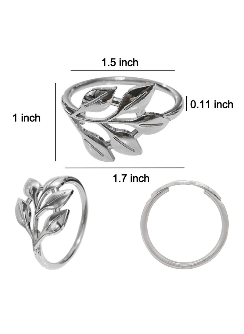 RTYY ١٠ قطع من حلقات المناديل المعدنية الفضية، حلقات مناديل على شكل أوراق شجر فضية، حلقات مناديل عتيقة لفصل الخريف، حلقات مناديل فضية للعطلات، حاملات دائرية لتزيين طاولة العائلة، عشاء احتفالي، حفلات زفاف، أعياد ميلاد. - Image 5