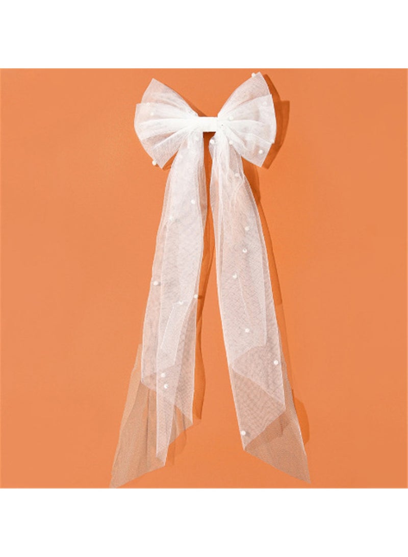 Pearl Bow Hair Clips Bridal Veil Wedding Tulle Big Bow with Clip Bowknot Spring Snap Hair Barrettes for Women - Image 4