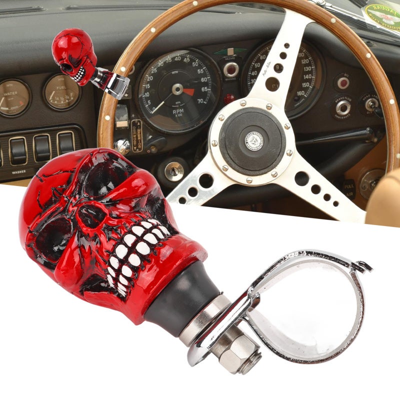 Skull Steering Knob: Red Metal And Resin - Unique Fade Resistant Wear Proof Design Steering Wheel Knob for Car Truck Tractor Boat Smooth Driving - Image 4