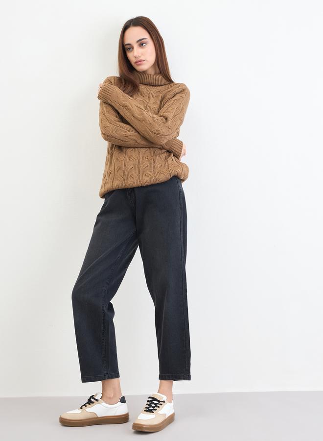 Styli Tan Cable Knit Longline Sweater - Image 4