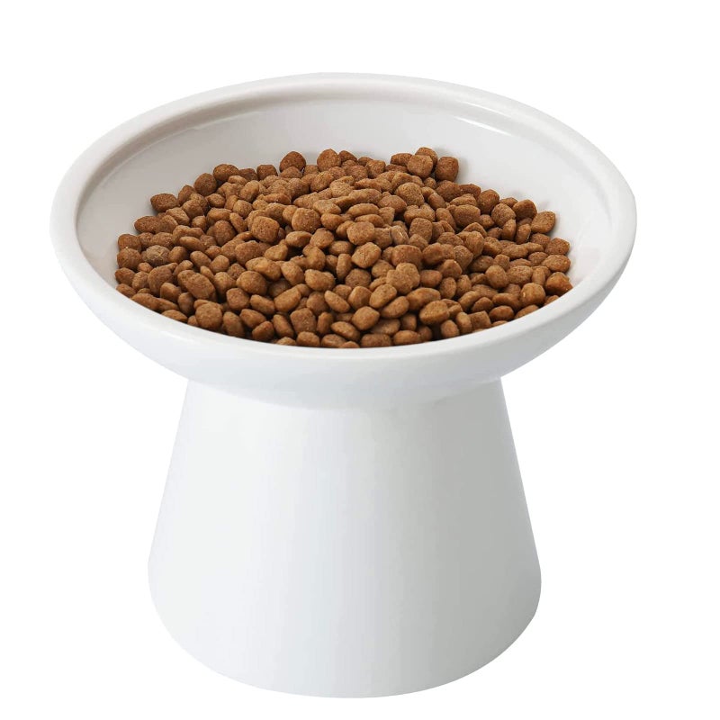 CEEFU Extra Wide Elevated Ceramic Cat Bowl - 6.2" Shallow Dish for Whisker Fatigue Relief, 5" Height for Easy Feeding, Lead & Cadmium Free, Durable Raised Cat Food Bowls, White - Image 1