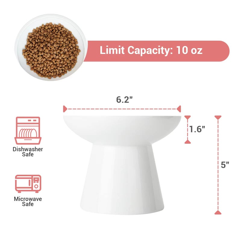 CEEFU Extra Wide Elevated Ceramic Cat Bowl - 6.2" Shallow Dish for Whisker Fatigue Relief, 5" Height for Easy Feeding, Lead & Cadmium Free, Durable Raised Cat Food Bowls, White - Image 5