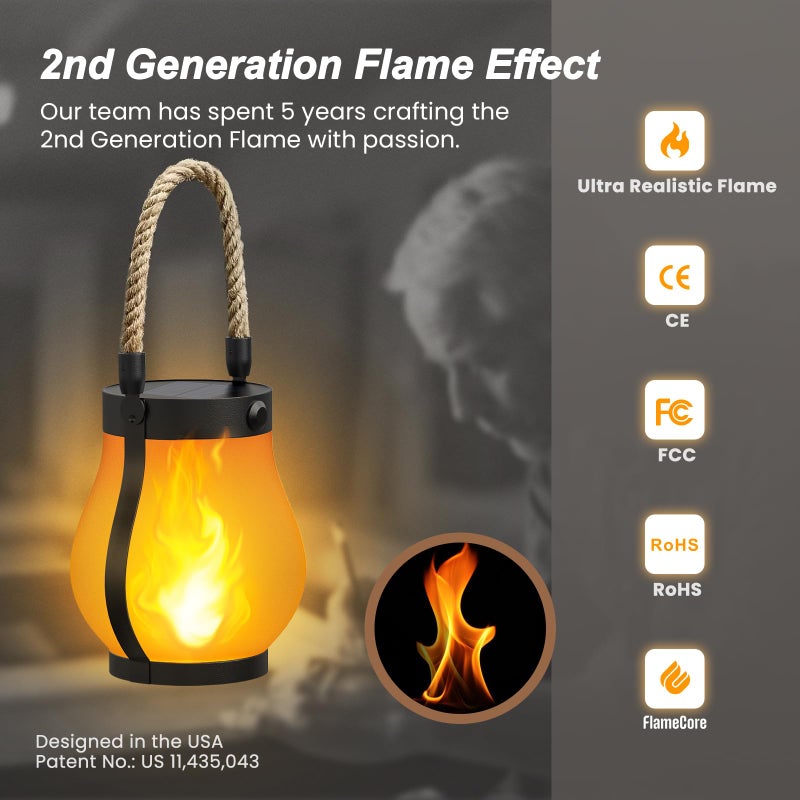 Hompavo Gen2 Solar Lanterns Outdoor with Ultra-Real Flame, Dual Charging (USB/Solar) & 2 Modes - Waterproof Decorative Hanging/Table Lights for Yard Patio Garden Gift Halloween Christmas Decoration, 4 - Image 2