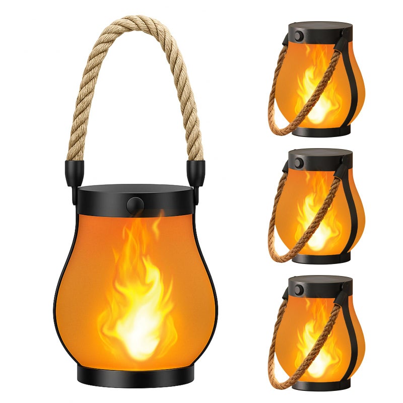 Hompavo Gen2 Solar Lanterns Outdoor with Ultra-Real Flame, Dual Charging (USB/Solar) & 2 Modes - Waterproof Decorative Hanging/Table Lights for Yard Patio Garden Gift Halloween Christmas Decoration, 4 - Image 1