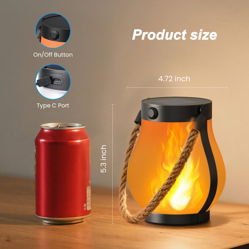 Hompavo Gen2 Solar Lanterns Outdoor with Ultra-Real Flame, Dual Charging (USB/Solar) & 2 Modes - Waterproof Decorative Hanging/Table Lights for Yard Patio Garden Gift Halloween Christmas Decoration, 4 - Image 5
