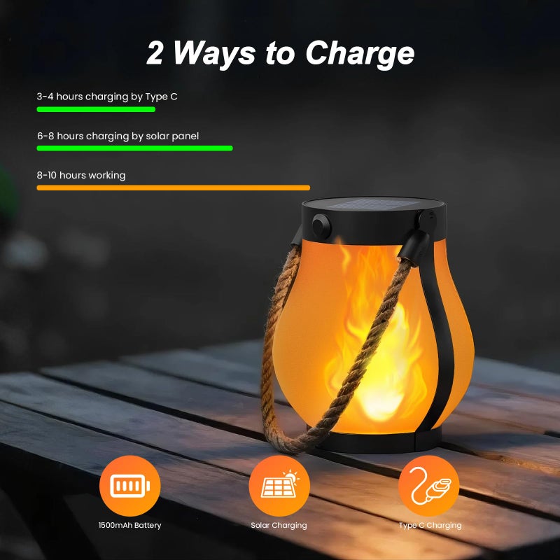 Hompavo Gen2 Solar Lanterns Outdoor with Ultra-Real Flame, Dual Charging (USB/Solar) & 2 Modes - Waterproof Decorative Hanging/Table Lights for Yard Patio Garden Gift Halloween Christmas Decoration, 4 - Image 4