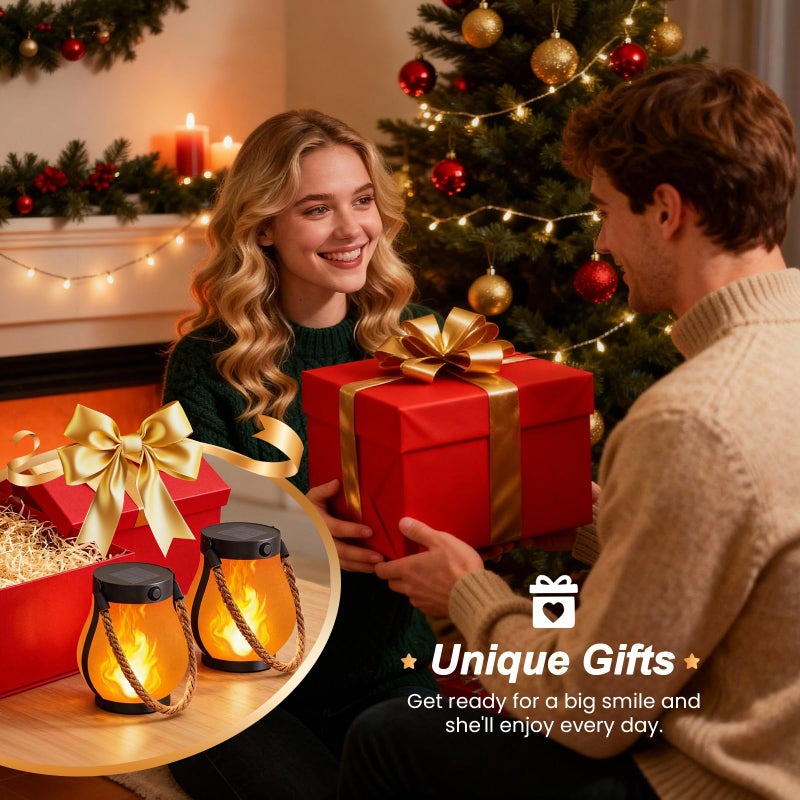 Hompavo Gen2 Solar Lanterns Outdoor with Ultra-Real Flame, Dual Charging (USB/Solar) & 2 Modes - Waterproof Decorative Hanging/Table Lights for Yard Patio Garden Gift Halloween Christmas Decoration, 4 - Image 3