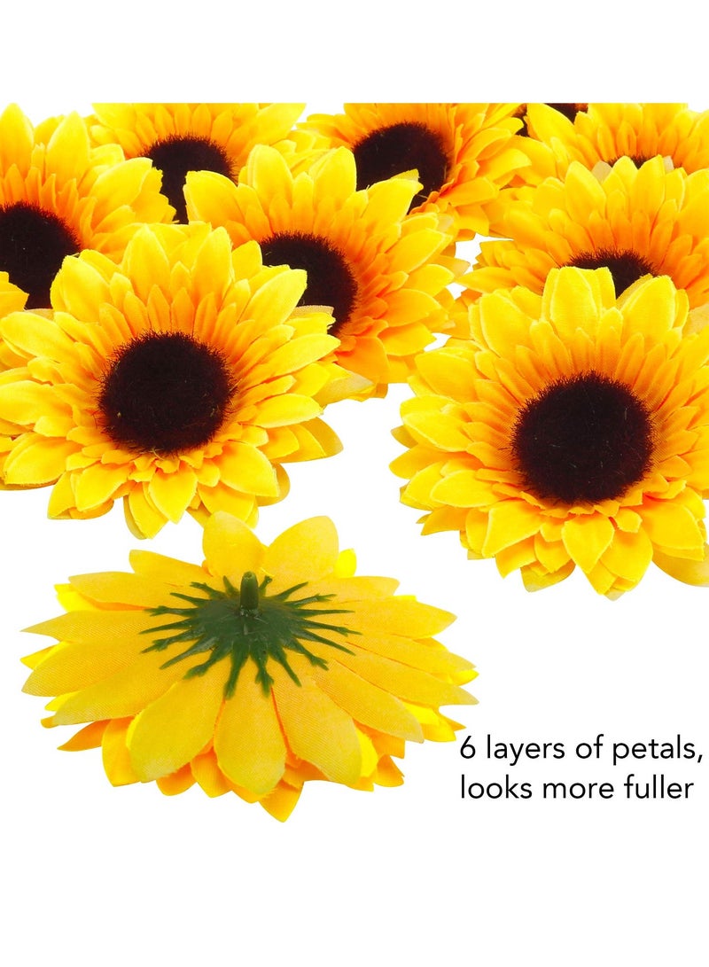 KASTWAVE Fake Sunflowers, Artificial Sunflower Heads, Faux Silk Sunflower Decoration for Christmas Tree Craft Home Party Wedding Decor 32pcs, 3.5" - Image 2