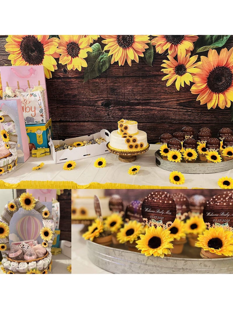 KASTWAVE Fake Sunflowers, Artificial Sunflower Heads, Faux Silk Sunflower Decoration for Christmas Tree Craft Home Party Wedding Decor 32pcs, 3.5" - Image 3