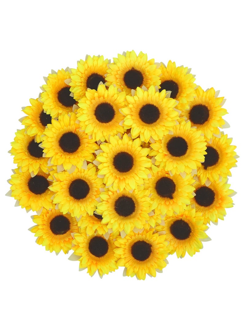 KASTWAVE Fake Sunflowers, Artificial Sunflower Heads, Faux Silk Sunflower Decoration for Christmas Tree Craft Home Party Wedding Decor 32pcs, 3.5" - Image 1