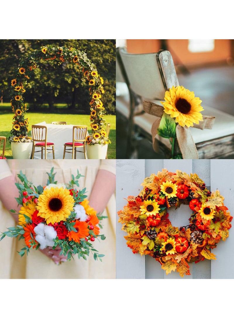 KASTWAVE Fake Sunflowers, Artificial Sunflower Heads, Faux Silk Sunflower Decoration for Christmas Tree Craft Home Party Wedding Decor 32pcs, 3.5" - Image 5