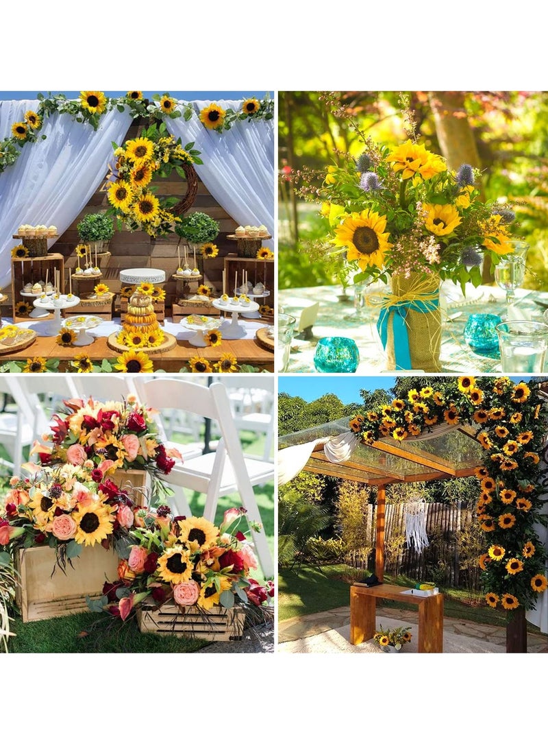 KASTWAVE Fake Sunflowers, Artificial Sunflower Heads, Faux Silk Sunflower Decoration for Christmas Tree Craft Home Party Wedding Decor 32pcs, 3.5" - Image 4