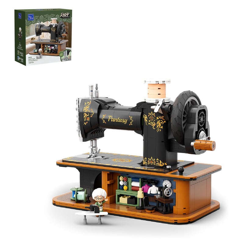 PANTASY Retro Building Set, Vintage Hand Crank Sewing Machine Brick Model, Collectible with Functional Gear Linkage, Hidden Mini Tailor Shop Scene, Adult Display and Desk Decor Gift - Image 1