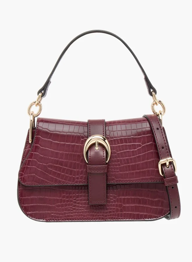 Celeste Animal Textured Satchel Bag with Detachable Strap and Flap Closure