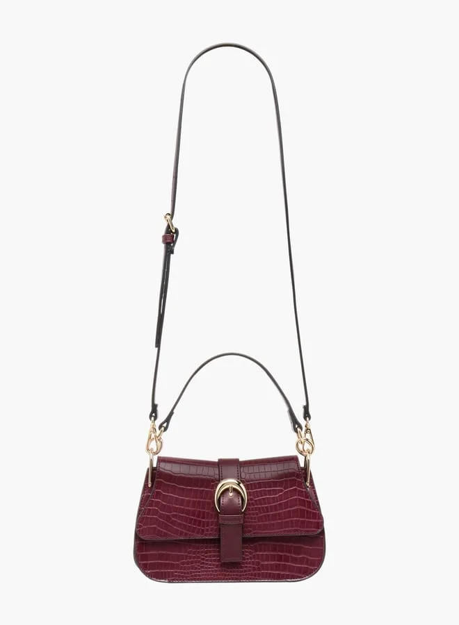 Celeste Animal Textured Satchel Bag with Detachable Strap and Flap Closure