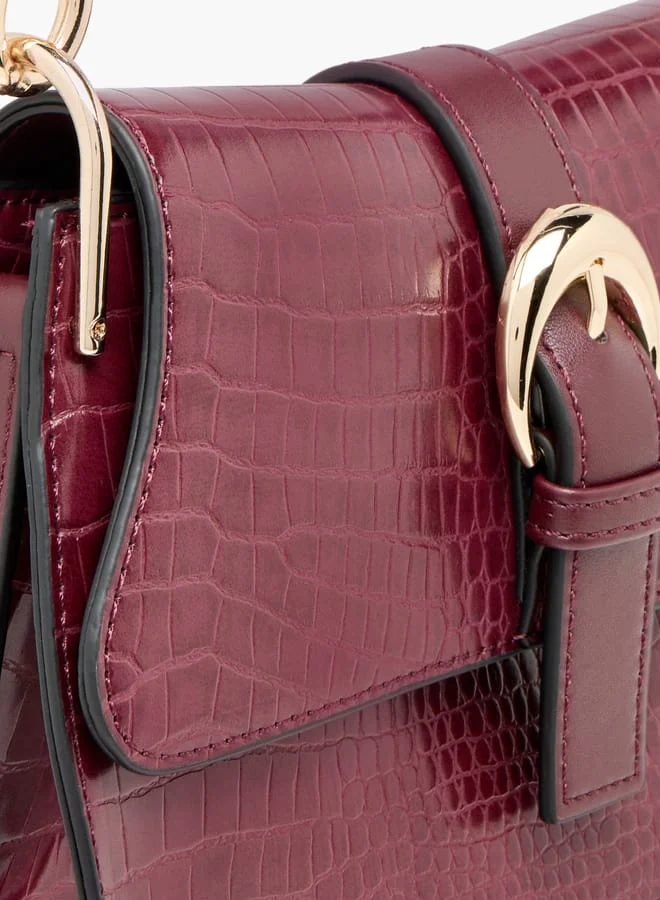 Celeste Animal Textured Satchel Bag with Detachable Strap and Flap Closure