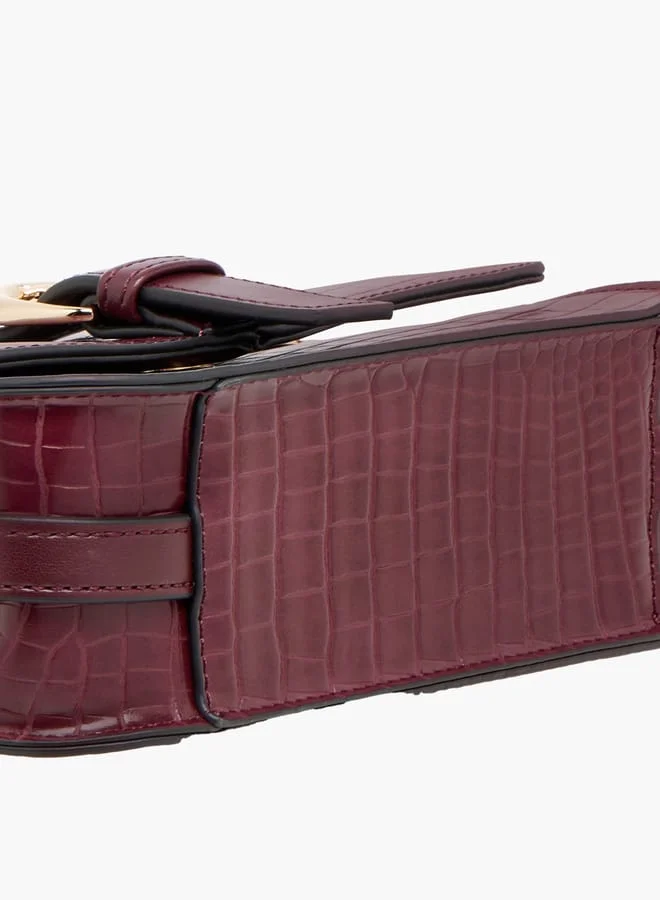 Celeste Animal Textured Satchel Bag with Detachable Strap and Flap Closure