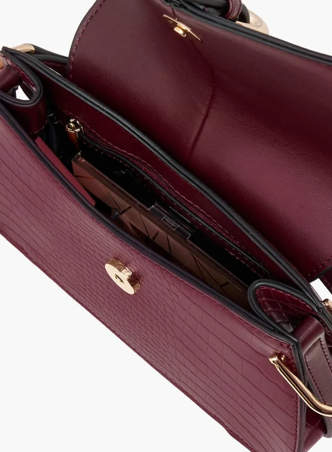 Celeste Animal Textured Satchel Bag with Detachable Strap and Flap Closure