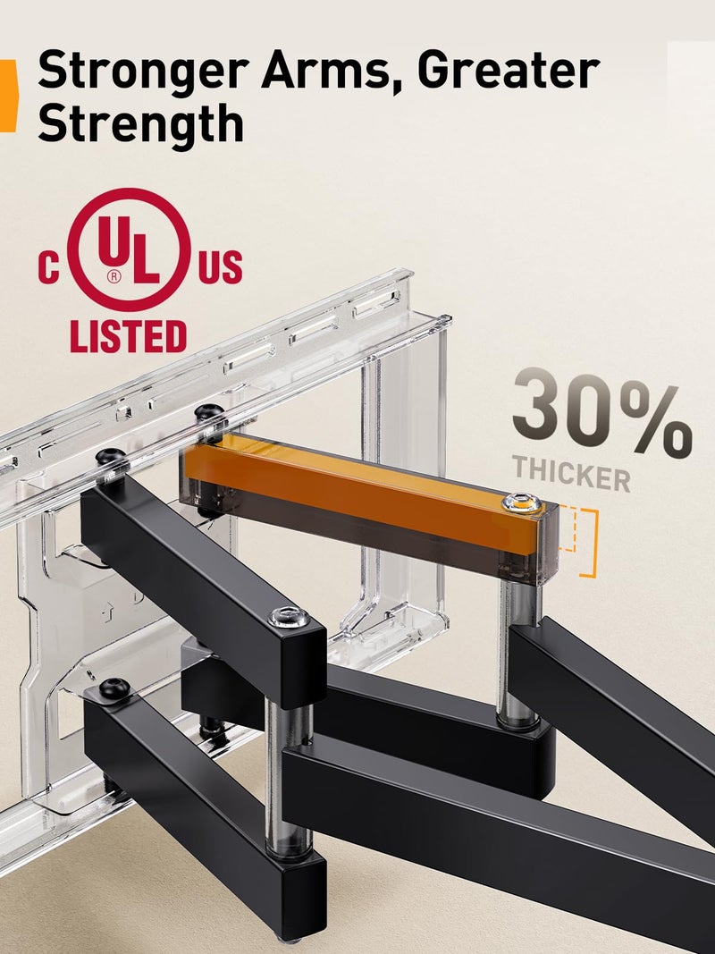 Perlegear UL Listed Full Motion TV Wall Mount for 42-90 inch TVs up to 132 lbs, TV Mount with Dual Articulating Arms, Tool-Free Tilt, Swivel, Extension, Leveling, Max VESA 600x400mm, 16" Studs, PGLF8. - Image 4