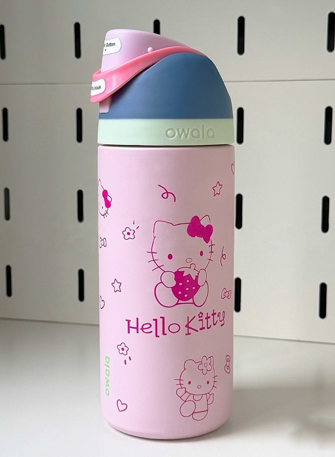 Hello Kitty 16oz Kids FreeSip Insulated Stainless Steel Water Bottle – Push Button Flip Lid with Lift-to-Unlock Safety Lock BPA Free - Image 2