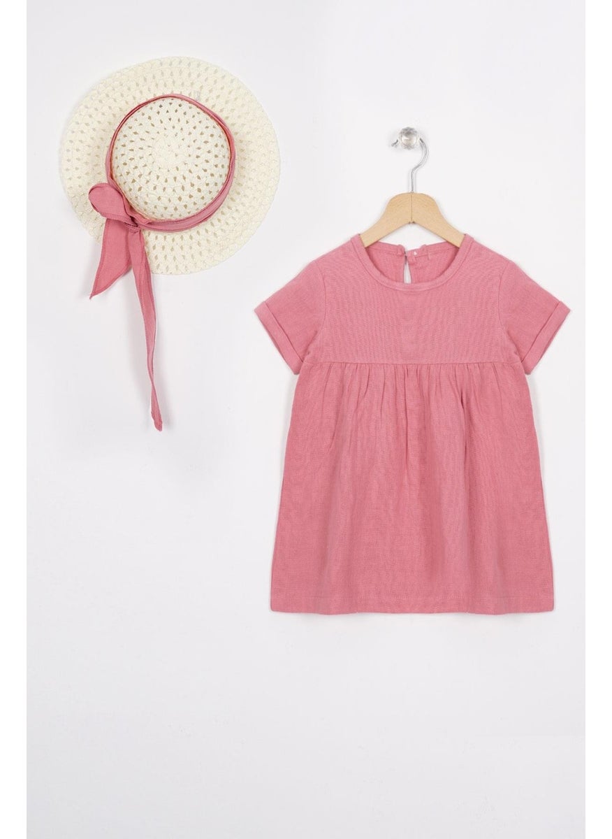 Crew Neck Short Sleeve Hat Accessory Pink Color Girl Dress - pzsku/ZD36B1CFA366E810014EAZ/45/_/1733933789/fff928d9-cf37-45c6-942d-36a5a09d56e4