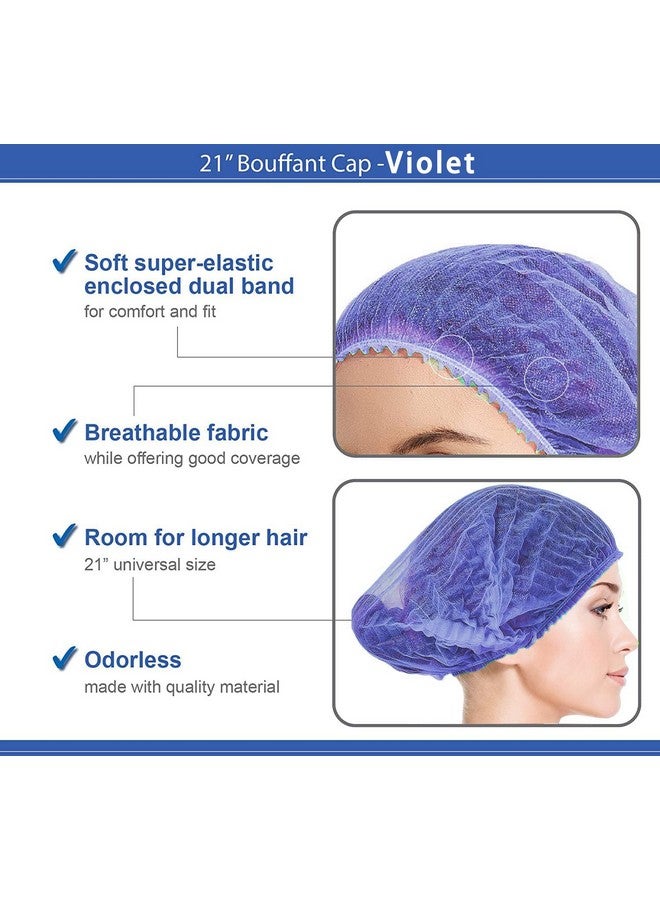 Smilco 200 قطعة من قبعات بوفانت القابلة للتصرف باللون الأرجواني 21 بوصة شبكة شعر مرنة غطاء غبار للخدمة الغذائية غطاء رأس للنوم (200 أرجواني) - Image 4