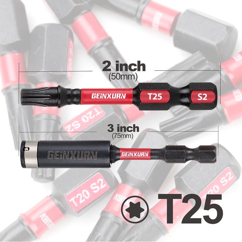 GEINXURN 50 Pieces T25 2 In. Impact Tough Magnetic #25 Torx Head Power Bits, S2 Alloy Steel T25 Screwdriver Bits Set with 1Pcs Impact Bit Holder - Image 2