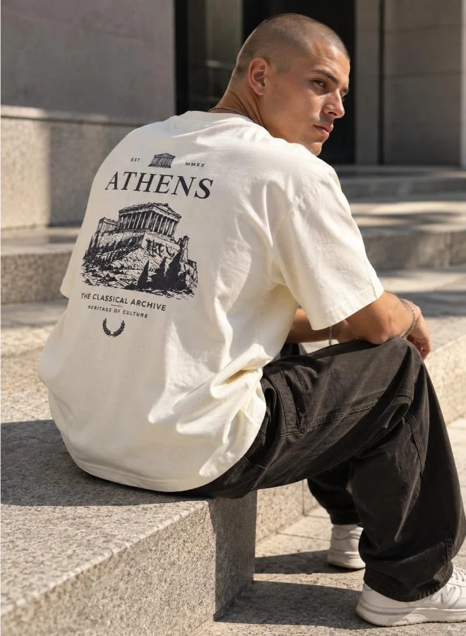 سفنتي فايف Oversized drop shoulder Athens back log T-shirt
